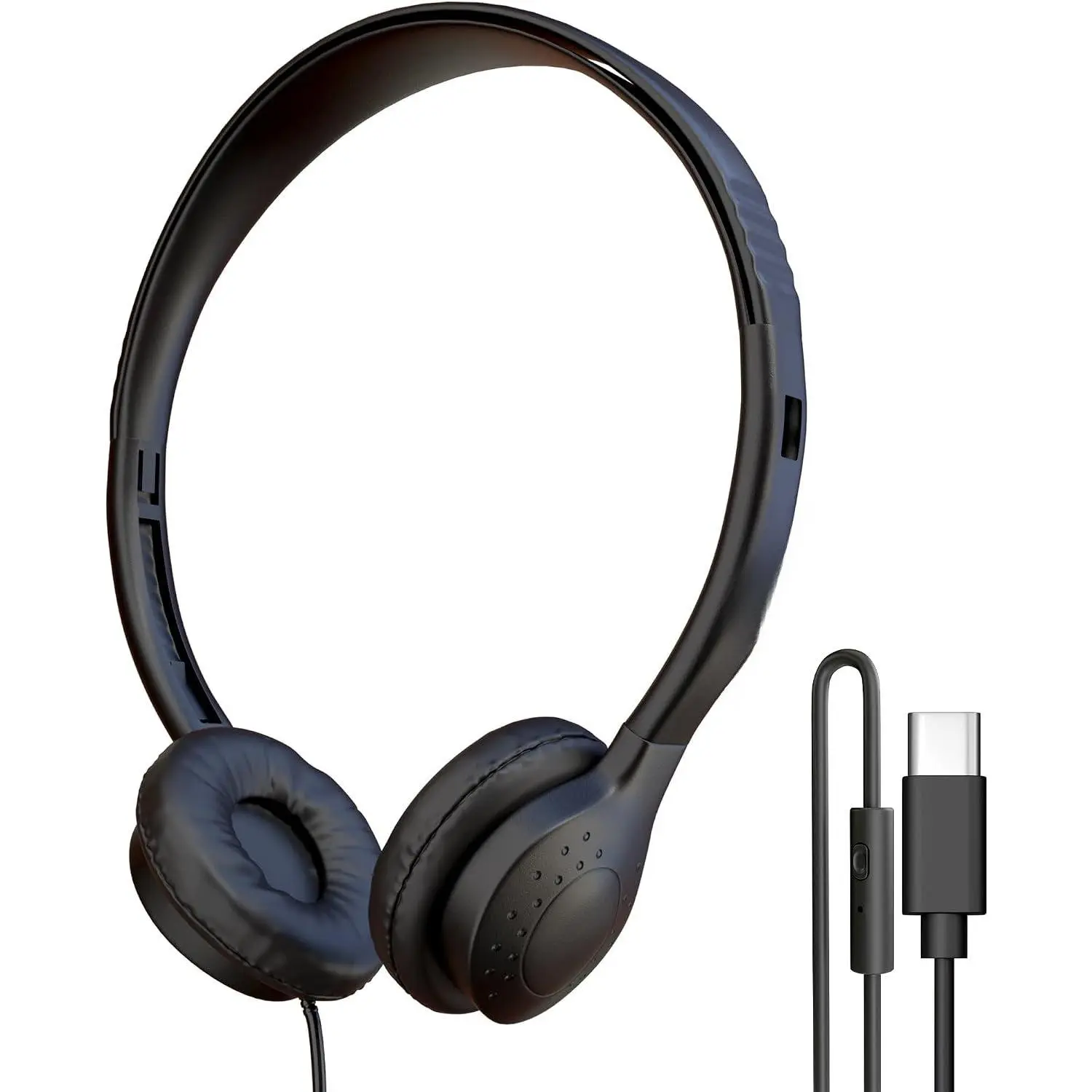1 Pack Wired Headphones, Leather, USB-C, -Ear, Mic, Compatible with Phone, Tablet, Laptop, PC for School, Class, Meeting, Conference, Test, Black