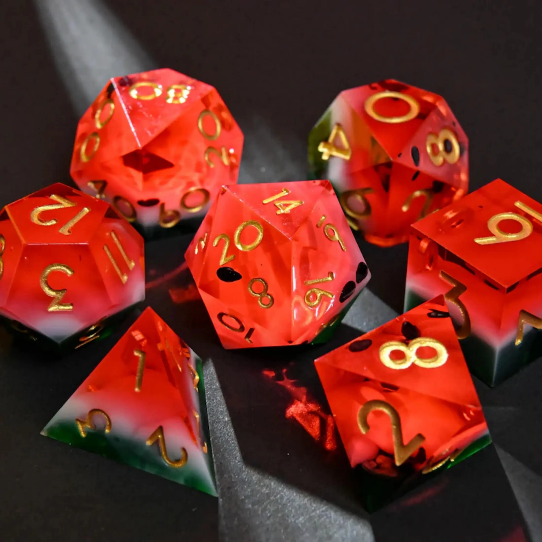 Watermelon Theme D&d Dice Set, Cute Resin Fruit Dice, Sharp Edge D&d Dice, Desktop Rpg Game Dice, Fun Gaming Accessories