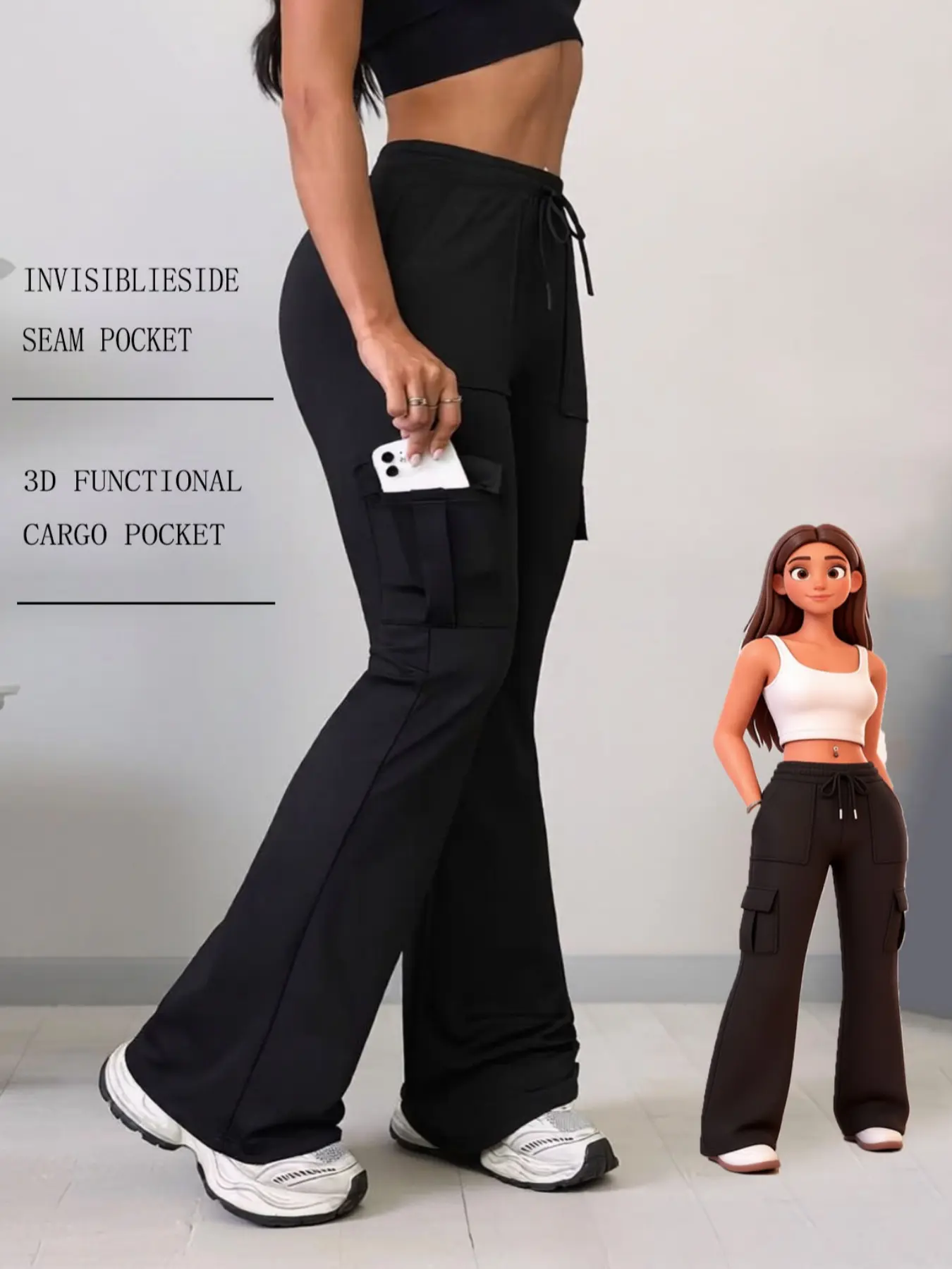 Women's Straight Leg Cargo Pants, New European Style, Casual, Solid Color, Slim Fit, Pockets, Breathable, Elastic, Comfortable, Multisport