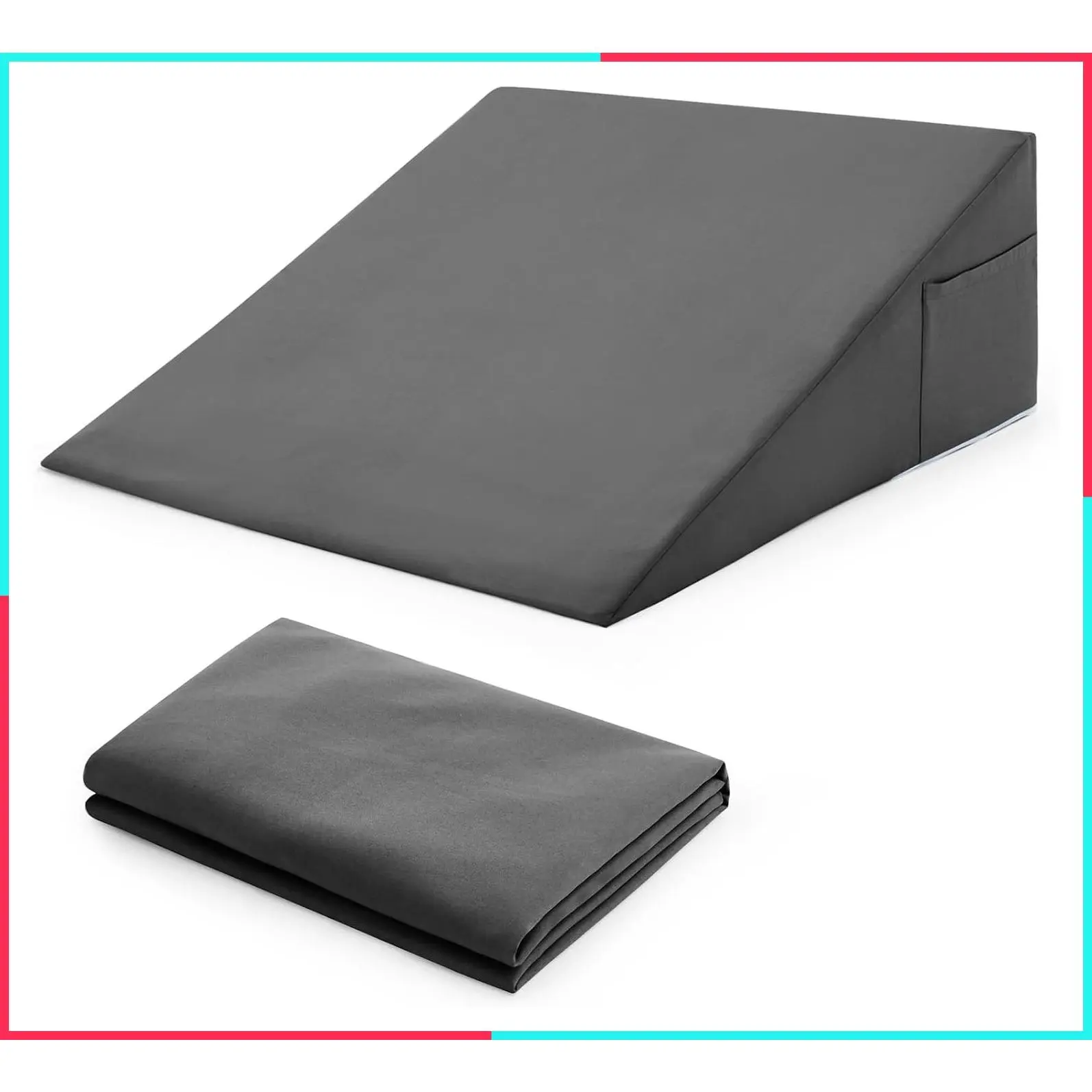Dark Grey Bed Wedge Pillow Cover 24" L x 24" W x 12" H, Wedge Pillow Case with Zipper Design and Side Storage Pocket, Pillow Not Included