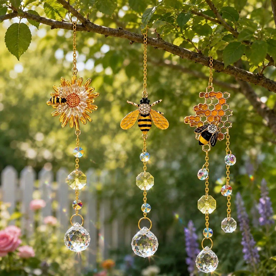 3Pcs Hexagonal Honeycomb Crystal Glass Sun Catcher with Hanging Loop - 3pcs Bee Pendants Glass Window Ornament, Natural Light Nature-Inspired Art Decoration, Ideal Gift for Women (Note: No Pool Fountain Maker Function)