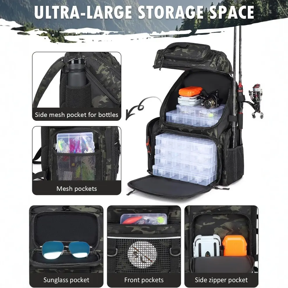 2026 New Waterproof Large Capacity Shoulder lightweight Bag Multifunctional Fishing Single Rod Fishing comfortable Bag Outdoor Sports carry Backpack