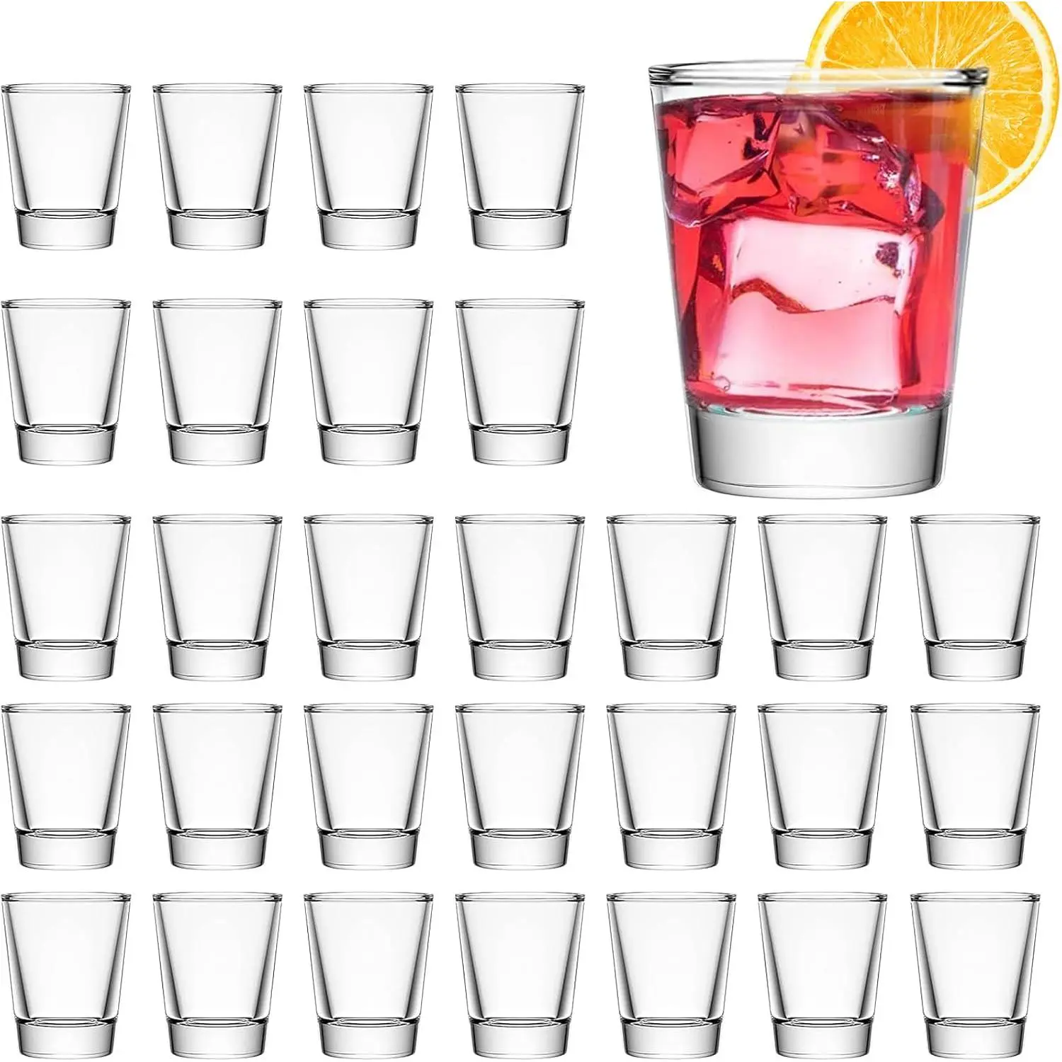 30 Pack Shot Glasses Set with Heavy Base, 1.6 oz Clear Shot Glasses Bulk, Small Whiskey Shot Glass for Vodka, Whiskey, Tequila, Espressos, Spirits & Liquors, Clear Glass