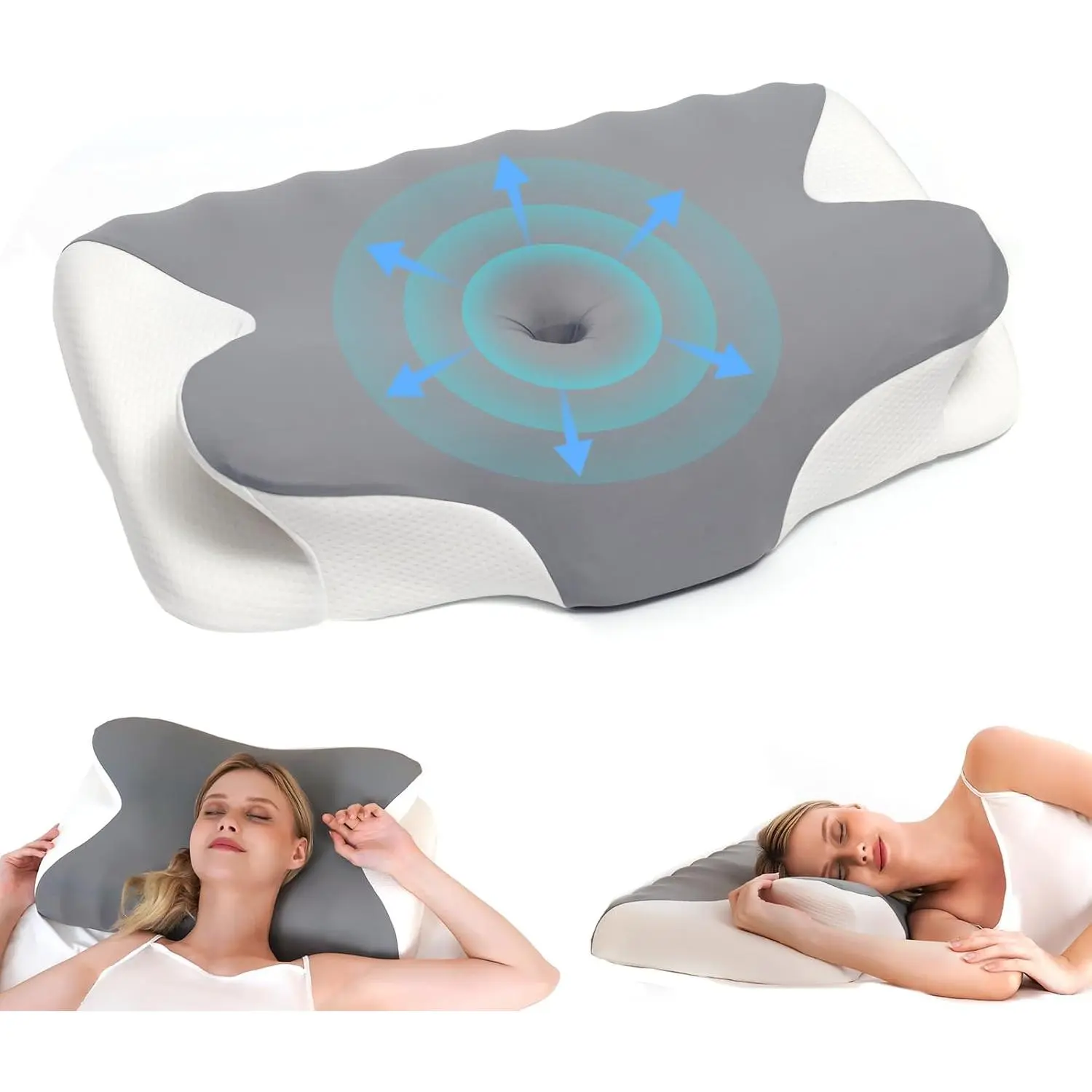 Curved Memory Foam Neck Pillow for Neck Care, Ergonomic Orthopedic High-Density Slow Rebound, Cooling Odorless, Machine-Washable Pillowcase, Supports Side/Back Sleepers, Machine Wash
