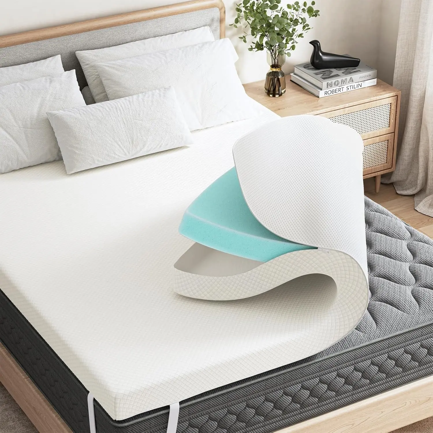 Memory Foam Mattress Queen with Removable Soft Cover, 2 Inch Thick Gel Infused Cooling Pad for Queen Size Bed, Sleeper Sofa, RV, Camper, CertiPUR US Certified, Ventilated