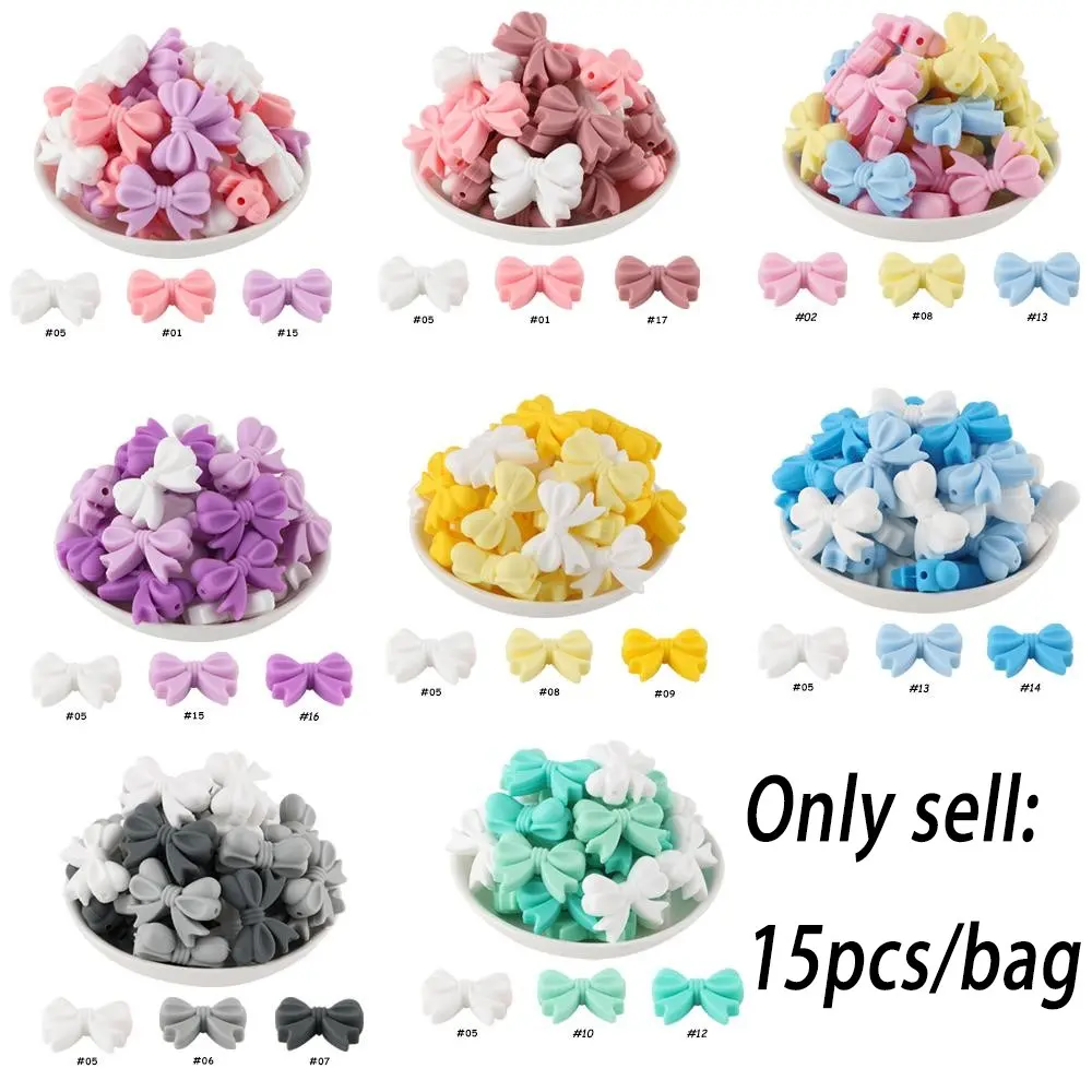 15pcs New Bow-Shaped Silicone Focal Beads Assortment, Multi-Color Mix, Suitable for Various Bracelets, Necklaces, Beaded Pens, and Phone Charms, Diy Mix Beads, Diy Jewelry Making, Beads For Crafts