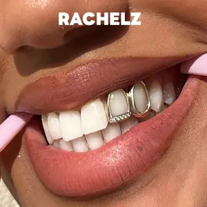 RACHELZ Vintage Zircon Double Hollow Teeth Grillz Braces Hip Hop CZ Stone Tooth Caps For Women Men Jewelry Cosplay Gift