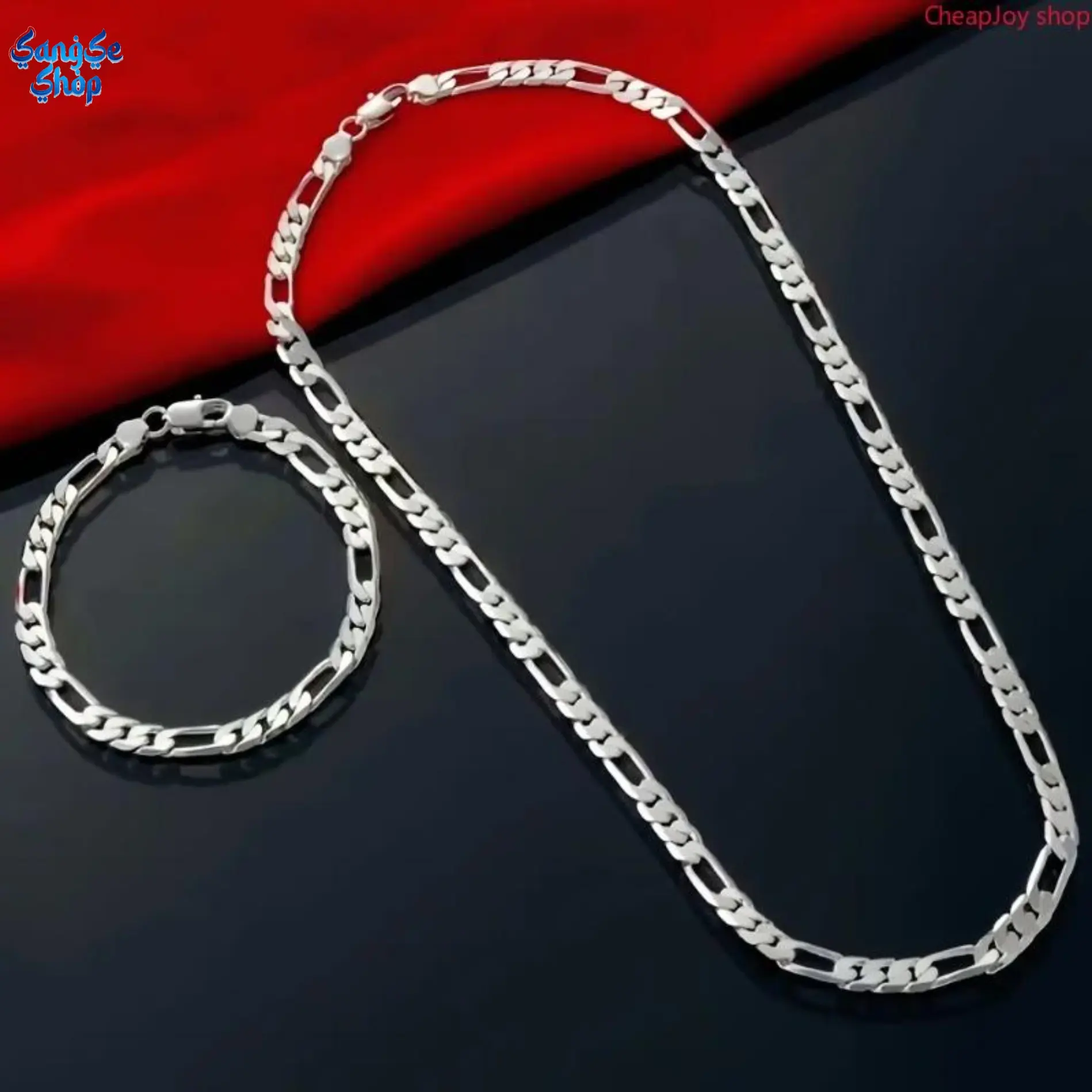 2PCS 925 Sterling Silver 4mm Triple Figaro Cuban Link Chain Necklace Set, Hypoallergenic Tarnish-Resistant Layering Jewelry for Men, Versatile Fashion Accessory for Parties & Gifts (Bag Charm & Twilly Accessory)
