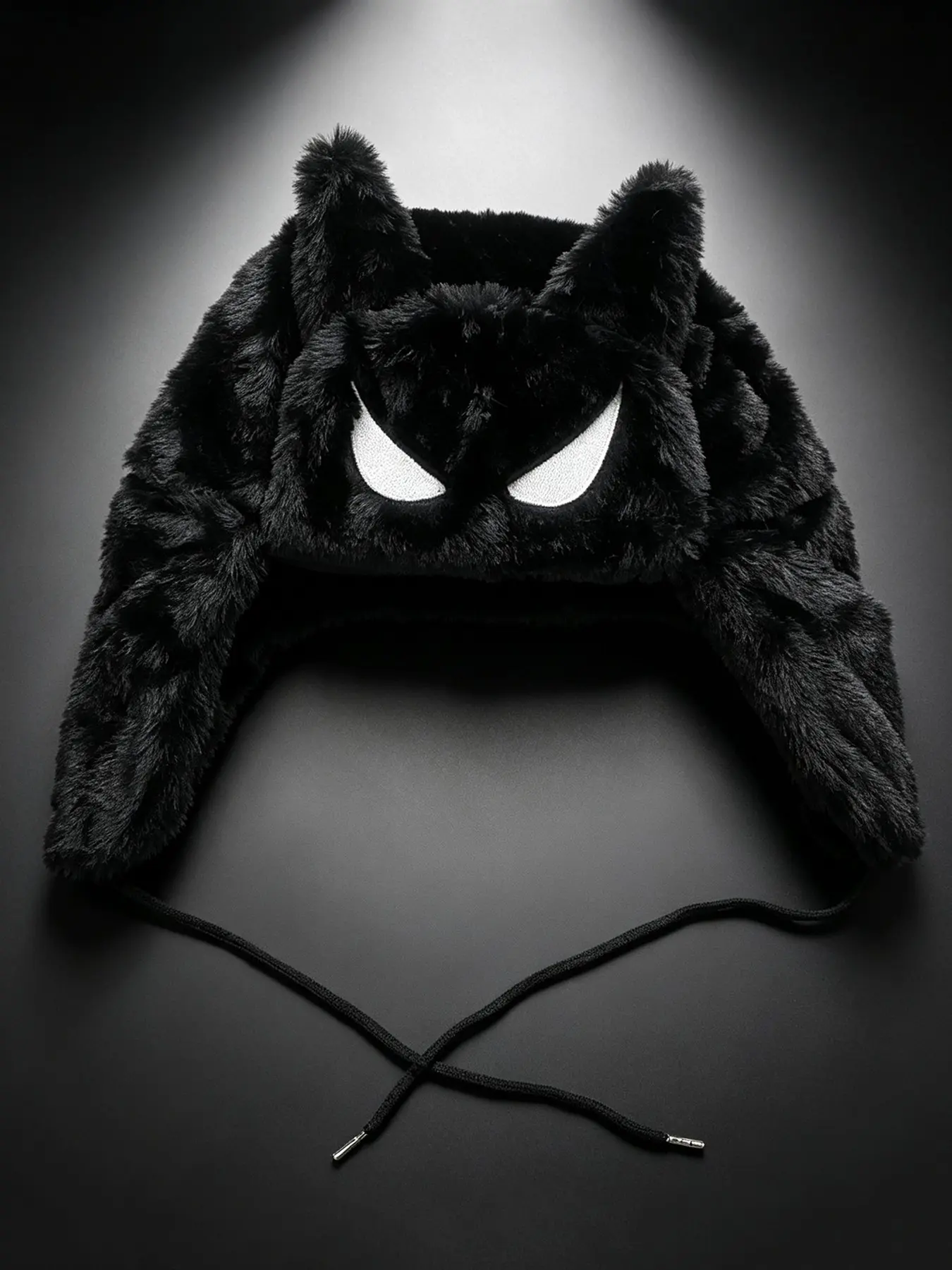 Y2K dark style cat ear plush earmuffs, fashionable fluffy windproof trap hat, unique and cool winter headwear, Adjustable streetwear hat