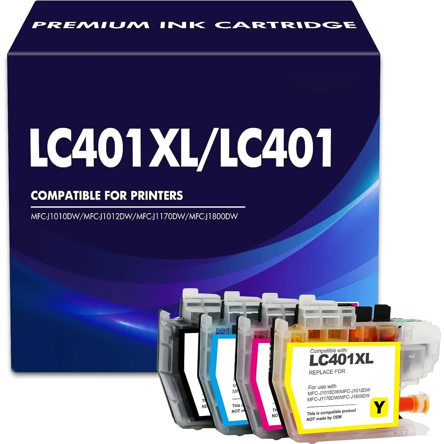 LC401XL LC401 Ink Cartridges for Printer High Yield 4-Pack  for MFC-J1010DW MFC-J1170DW MFC-J1012DW MFC-J1800DW (Black, Cyan, Magenta, Yellow, 4 Pack)