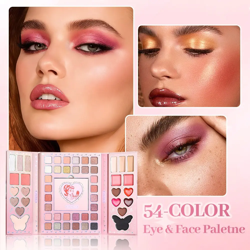 12H Long Lasting All In One Makeup Palette, Velvet Smooth Matte Shimmer Eyeshadow, Natural Peach Blush Bronzer Shimmer Highlight, Multi-Purpose Brow Concealer Lip Cream for Oily Dry Skin, Glam Face Palette