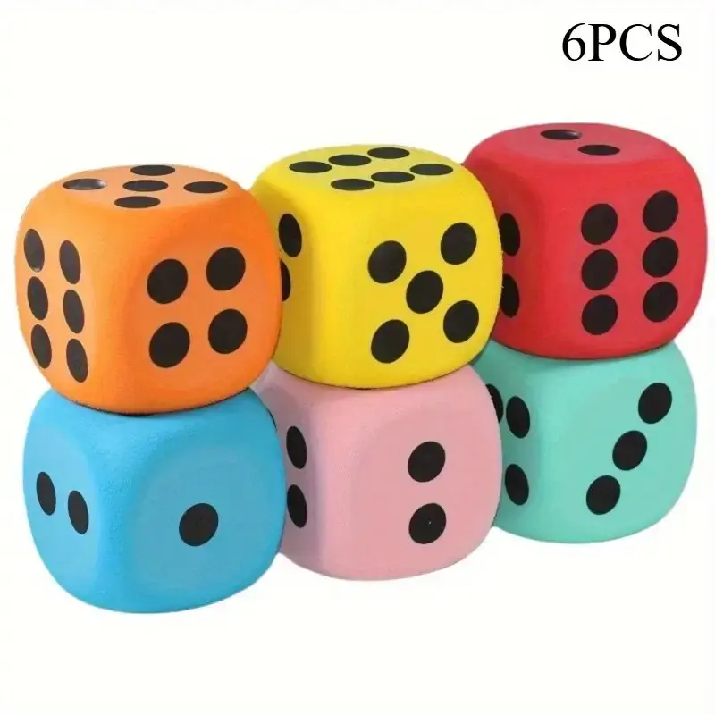 6 Soft Foam Dice Set, Bright Colors, Soft Texture, Ideal for Learning, Playing, Parties, Perfect for Birthdays and Celebrations, Party Game Accessories