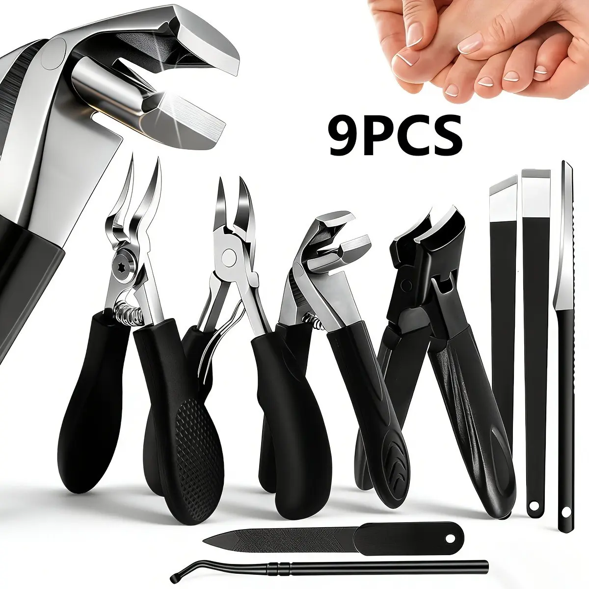 9-Piece Professional Manicure Pedicure Tool Kit, Eagle Beak Ingrown Nail Clipper, Thick Hard Nailed Scissors, Dead Skin Remover, Home Foot Care Tools