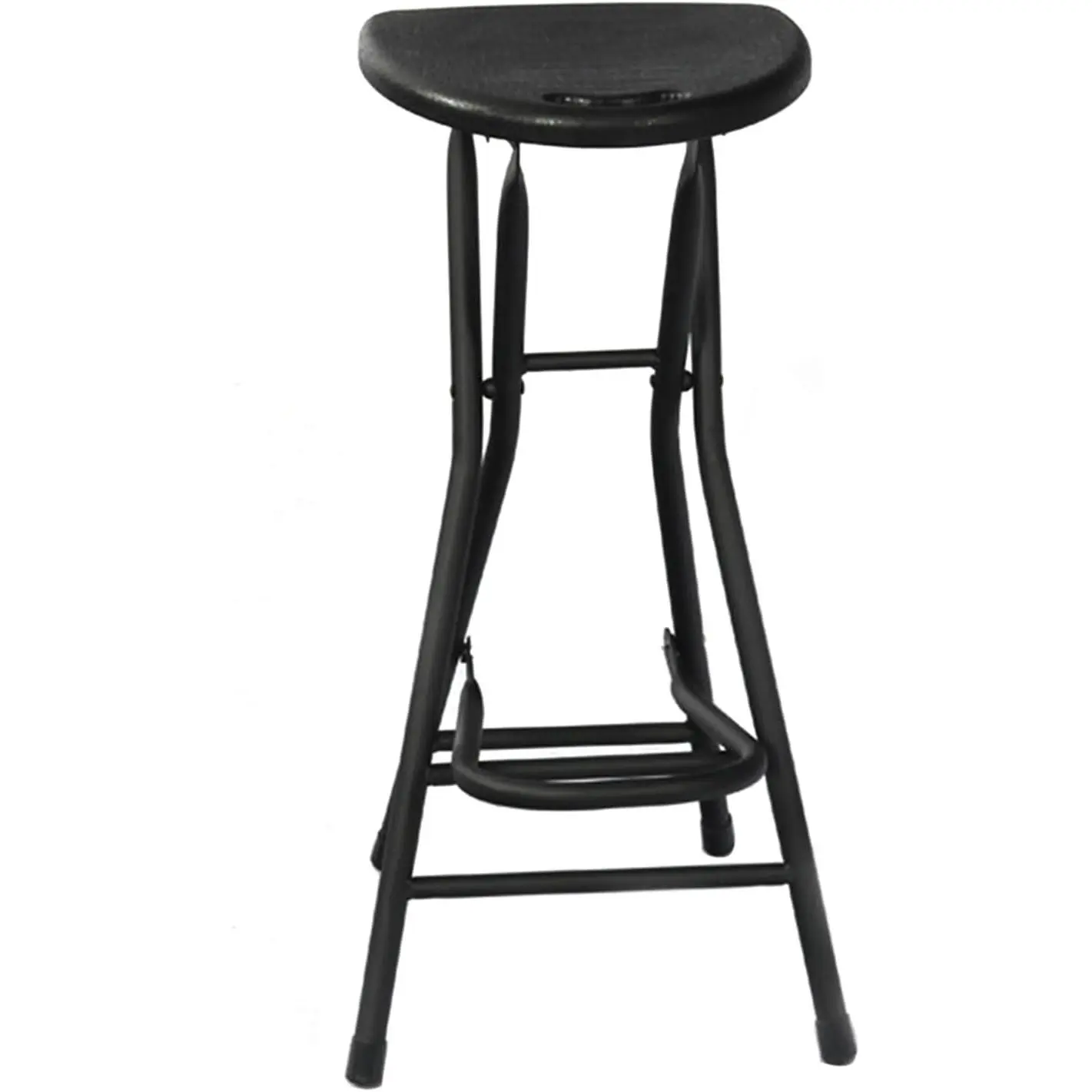 Folding Bar Stool for Adults,Portable Fold Counter Height Stools with Handle & Footrest,28 Inch Carbon Steel Frame Collapsible Flat Stool for Kitchen Camping RV Fishing,Black