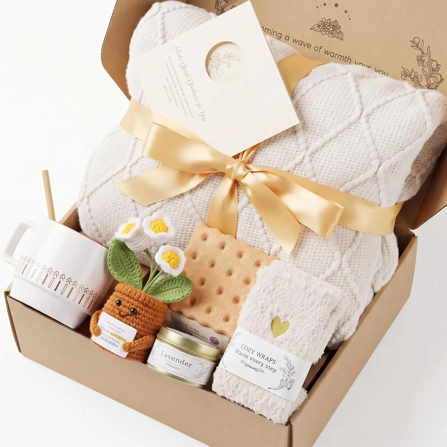 Baskets for Women, Cozy Blanket  Box, Get Well Soon Care Package with Cozy Knit Throw, Relaxation Set for Mom, Sister,  , After  , Birthday, Christmas
