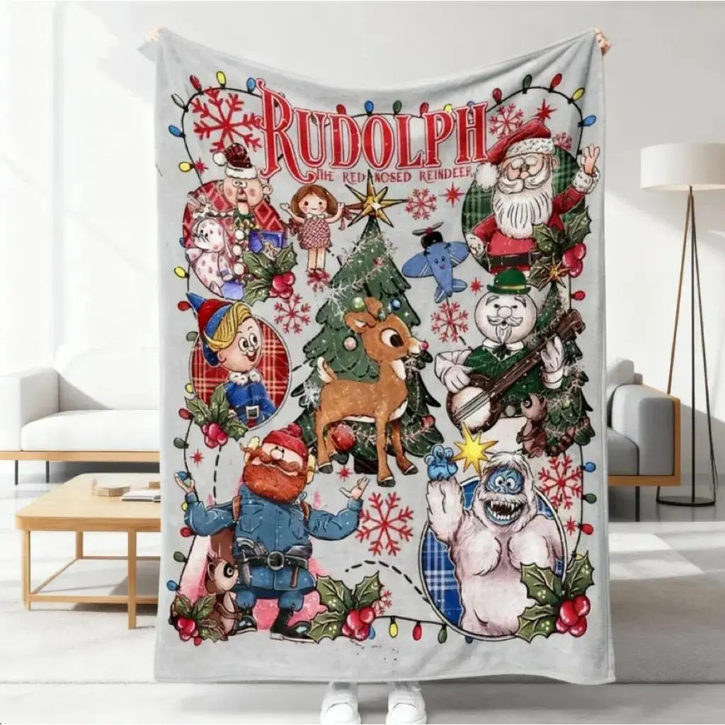 Rudolph the Red-Nosed Reindeer Christmas Printed Polyester Flannel Throw Blanket, Soft Cozy 1-Piece Multi-Size Bedding Accessory, Indoor/Outdoor Home Decor for Sofa (Children's Bedding Textile)