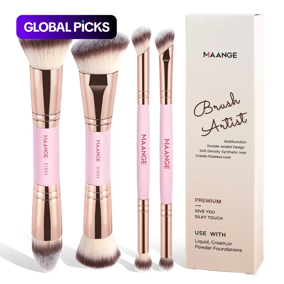 Double-Ended Multifunctional Makeup Brush Set, 4 Counts/set Soft Bristles Cosmetic Brushes with Comfortable Handle, Professional Makeup Tools for Women #GLOBAL PICKS
