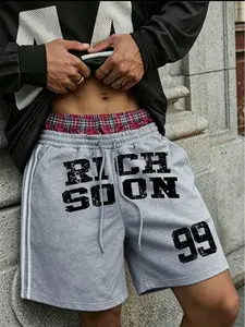 Vintage Style Rich Soon Lettering & Number 99 Print, Soft Breathable Fabric, American Campus Aesthetic, Loose Fit, Unlined