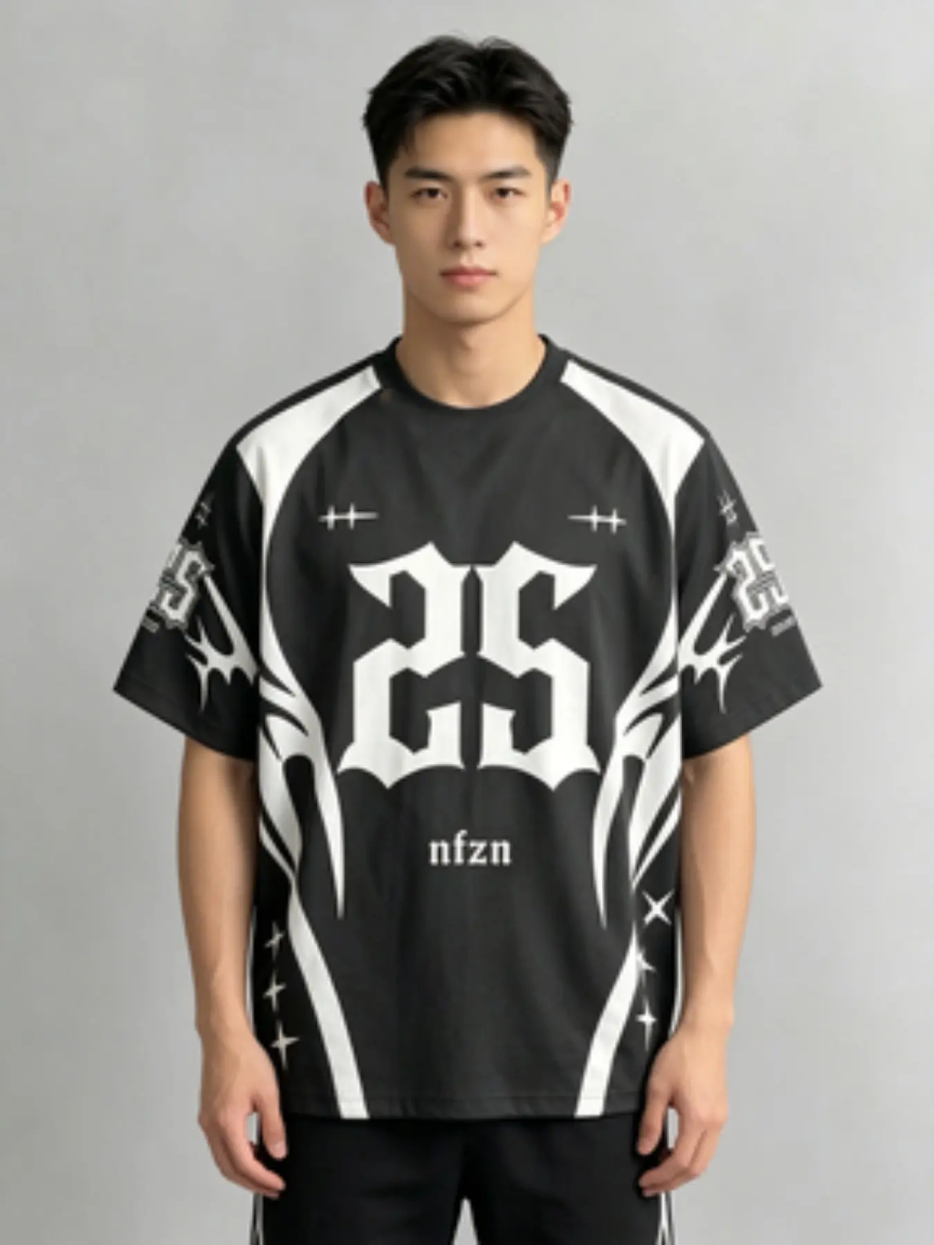 Aesthetic Post Men's Casual Fashionable Street Daily Commute Numeric Print Contrast Color Short Sleeve T-Shirt, Summer
