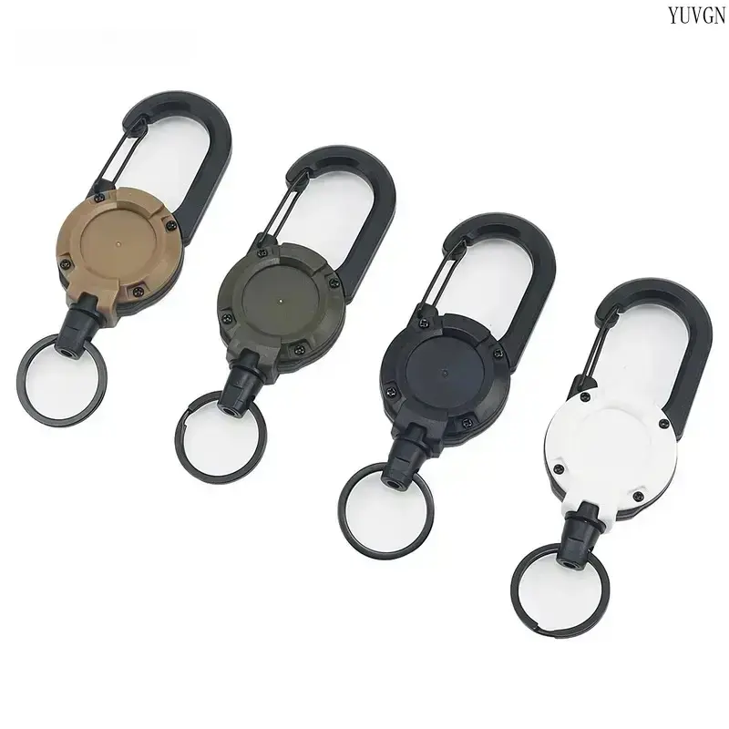 Unisex 4-Piece Sturdy Retractable Keychain Accessory Set - 58cm Stainless Steel Lanyard, Multifunctional Organizer, Carabiner Clip, ID Card Holder, Lightweight EDC Gear, for Office/Outdoor Use