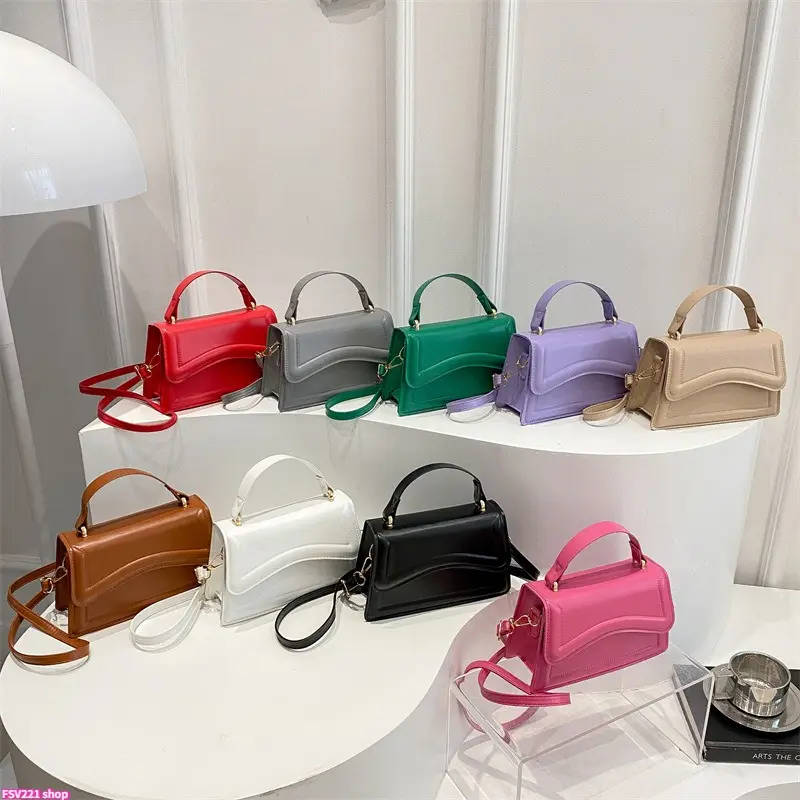 Women's Chic Plain Leisure Small Crossbody Bag - Solid PU Leather Top Handle Handbag with Wave Flap, Detachable Adjustable Strap, Zipper Closure, Hangable, High-Capacity Everyday Messenger Purse