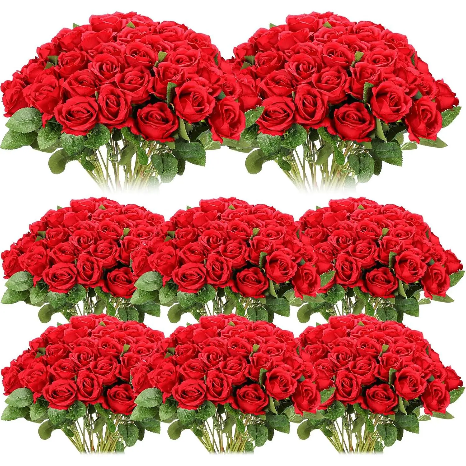 96Pcs Long-Stem Silk Artificial Roses Bulk Bouquet, Realistic Fake Flowers with Fruit Accents for Wedding Table Centerpieces, Home Decor (Red)