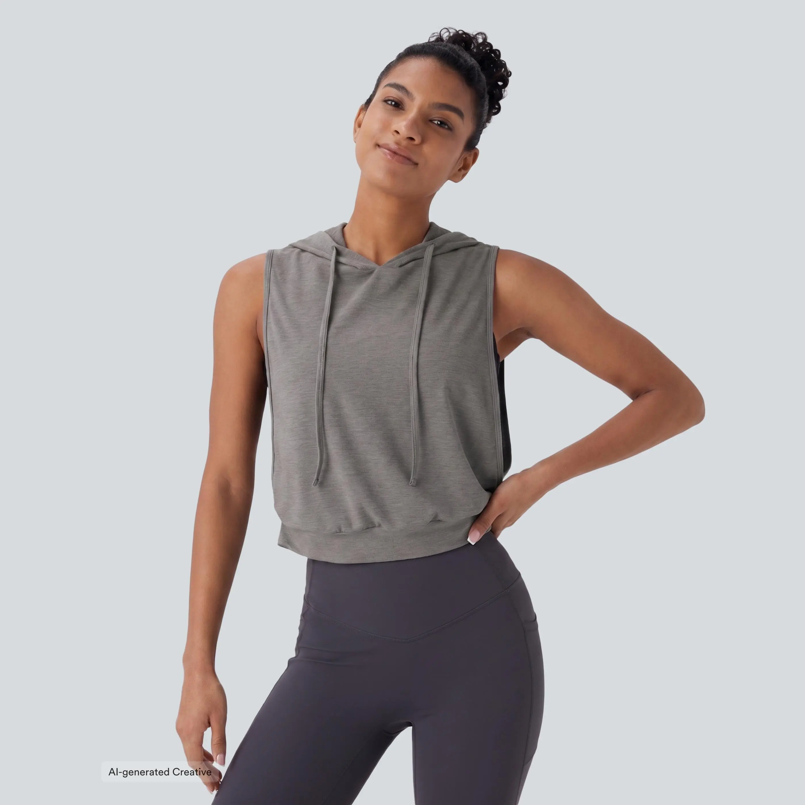 Halara Hooded Drawstring Sleeveless Cropped Running Tank Top Halara Hooded Drawstring Sleeveless Cropped Running Tank Top
