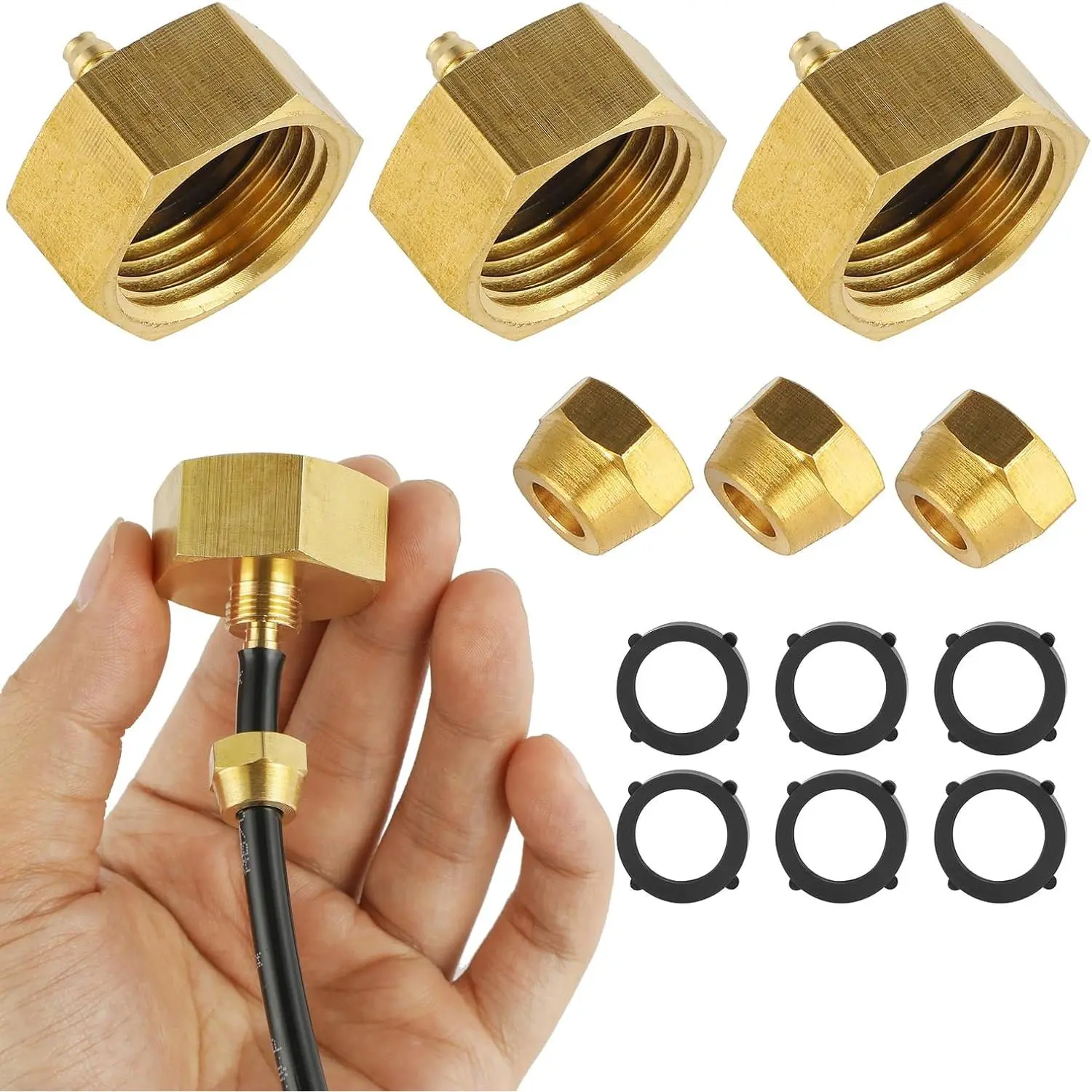 3 Set Garden Hose Adapter, Standard 3/4'' Female Thread to 1/4'' Irrigation Tubing-Brass Faucet to Hose Adapter, Drip Irrigation Hose Connectors, Mister Hose Attachment