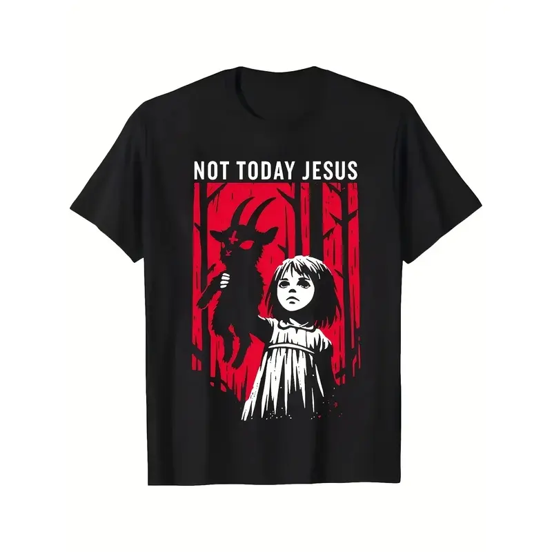 Womenswear Women's Gothic Unisex Graphic T-Shirt - "Not Today Jesus" Baphomet Goat Design
