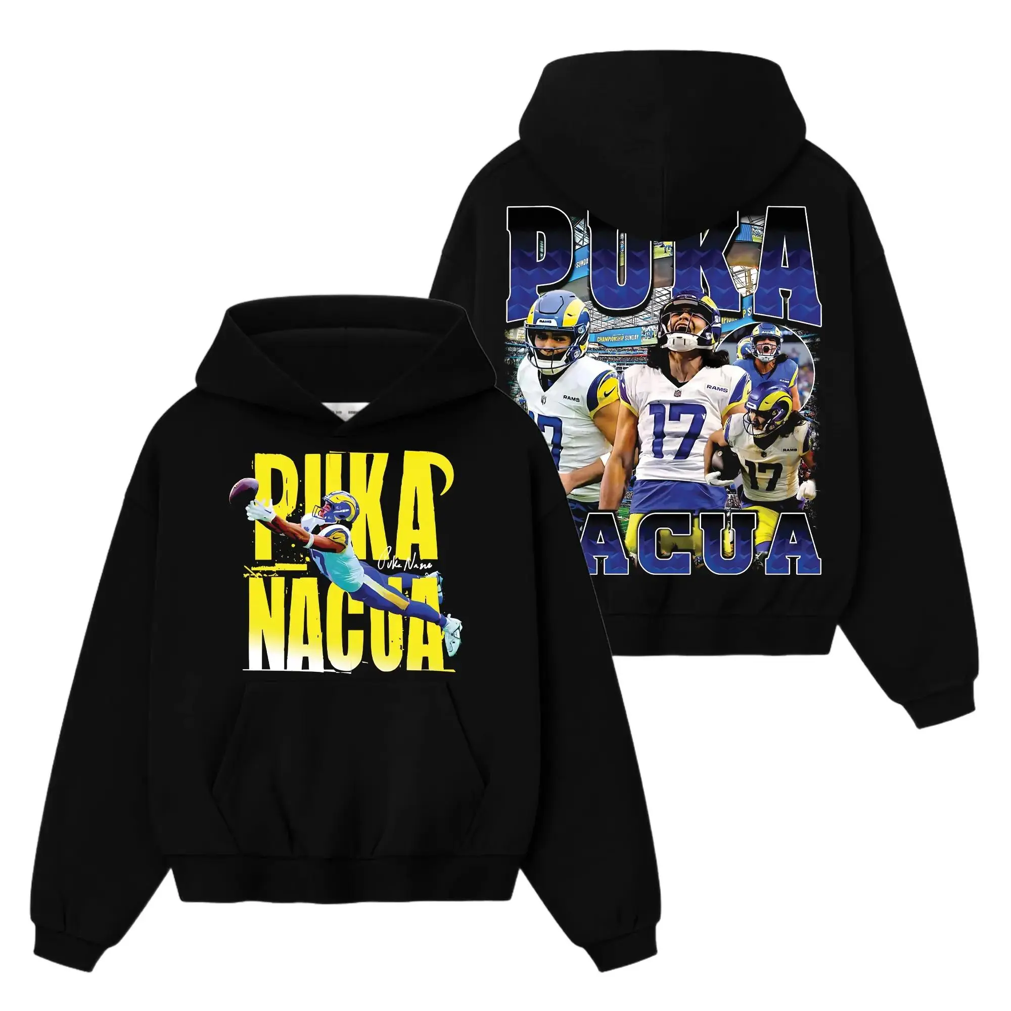 [Sale Up To 50%] Unisex Makea Puka Nacua 17 Bootleg For Rams Nation Cotton Hoodie Sweatshirt T-Shirt (Made In US), The Rams Faithful Fans Outfit, Game Day Outfits, Gift For Football Fans, Football Graphic Hoodie