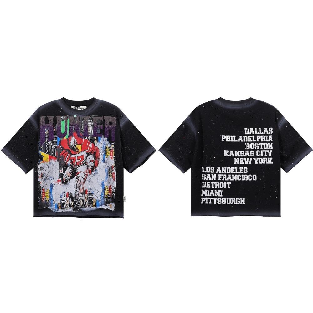 Retro Y2K BKYS Hip Hop Streetwear T-Shirt, Vintage Washed Heavyweight Bling Rhinestone Glitter Print, Loose Casual Unisex Cotton Short Sleeve Tee