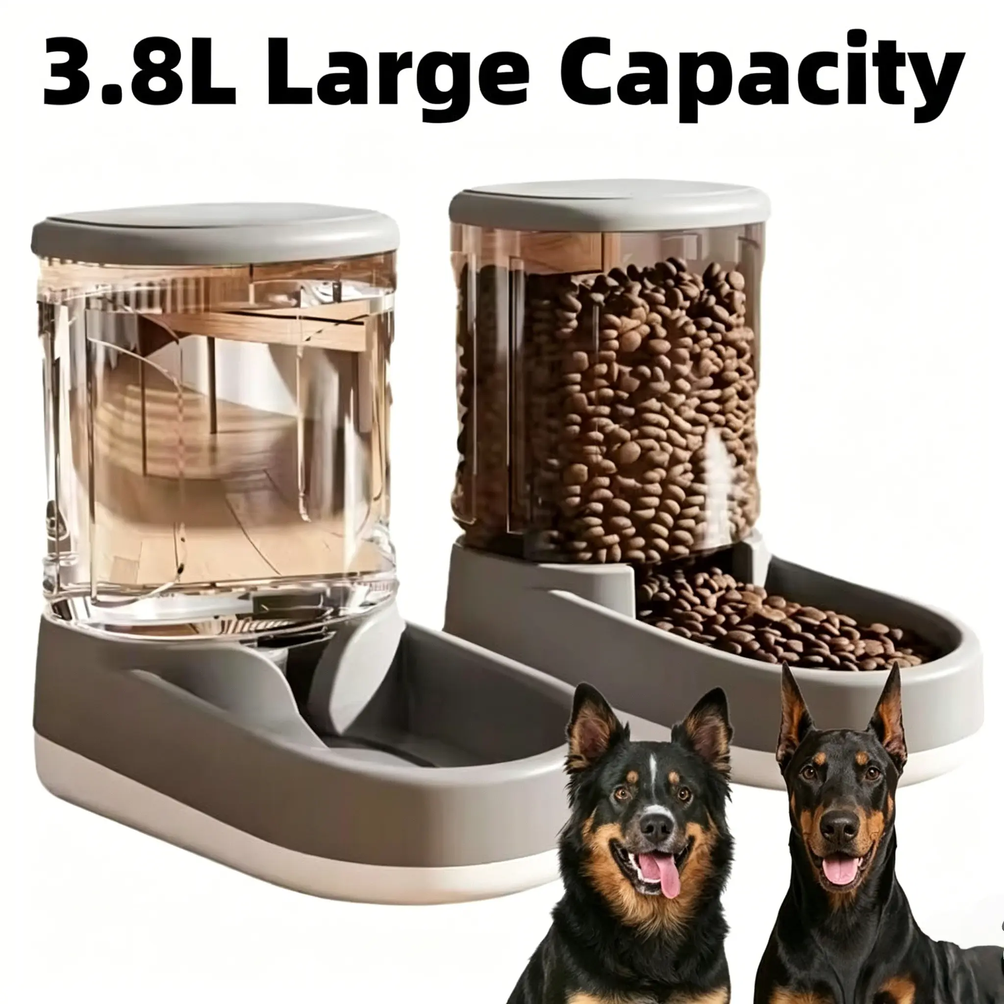 8 Pound Large Dog Food Feeder and Water Dispenser Set, Feeder Kits, Plastic Gravity Feeders for Dogs and Cats, Suitable for All Sizes
