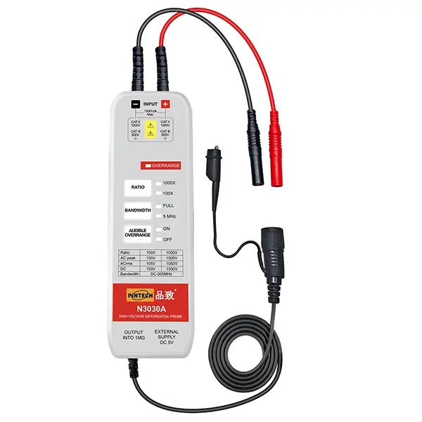 PINTECH Oscilloscope Probe 300MHz High Voltage Differential Probe 3000V 1000X/100X Attenuation 1.2ns Rise Time, N3030A