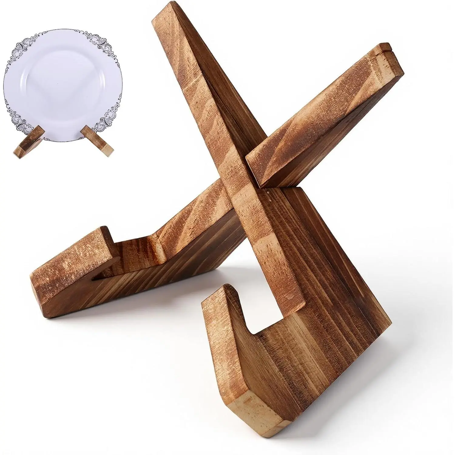Wooden Plate Stand, 5 Inch Wooden Bowl Display Stand Bowl Stands for Display Picture Frame Plate Holders for Displaying Platters and Dishes, 5.1"H x 6.1"W x 4"D (for Bowls Under 2.5" in Depth)