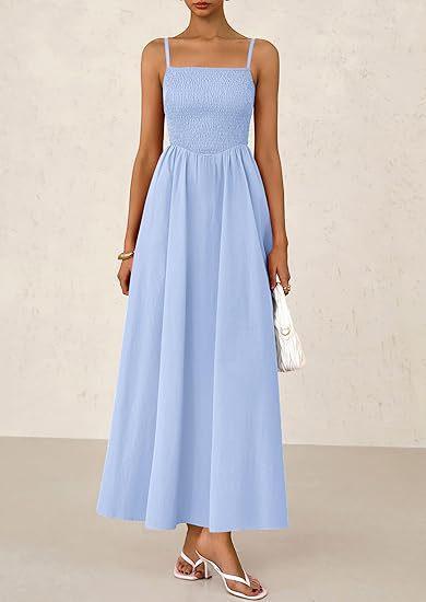 Sleeveless Suspender Solid Color Stitching A-line Beach Vacation Dress Women's Thin Shoulder Pleated Vest Pocket Commuting Dress