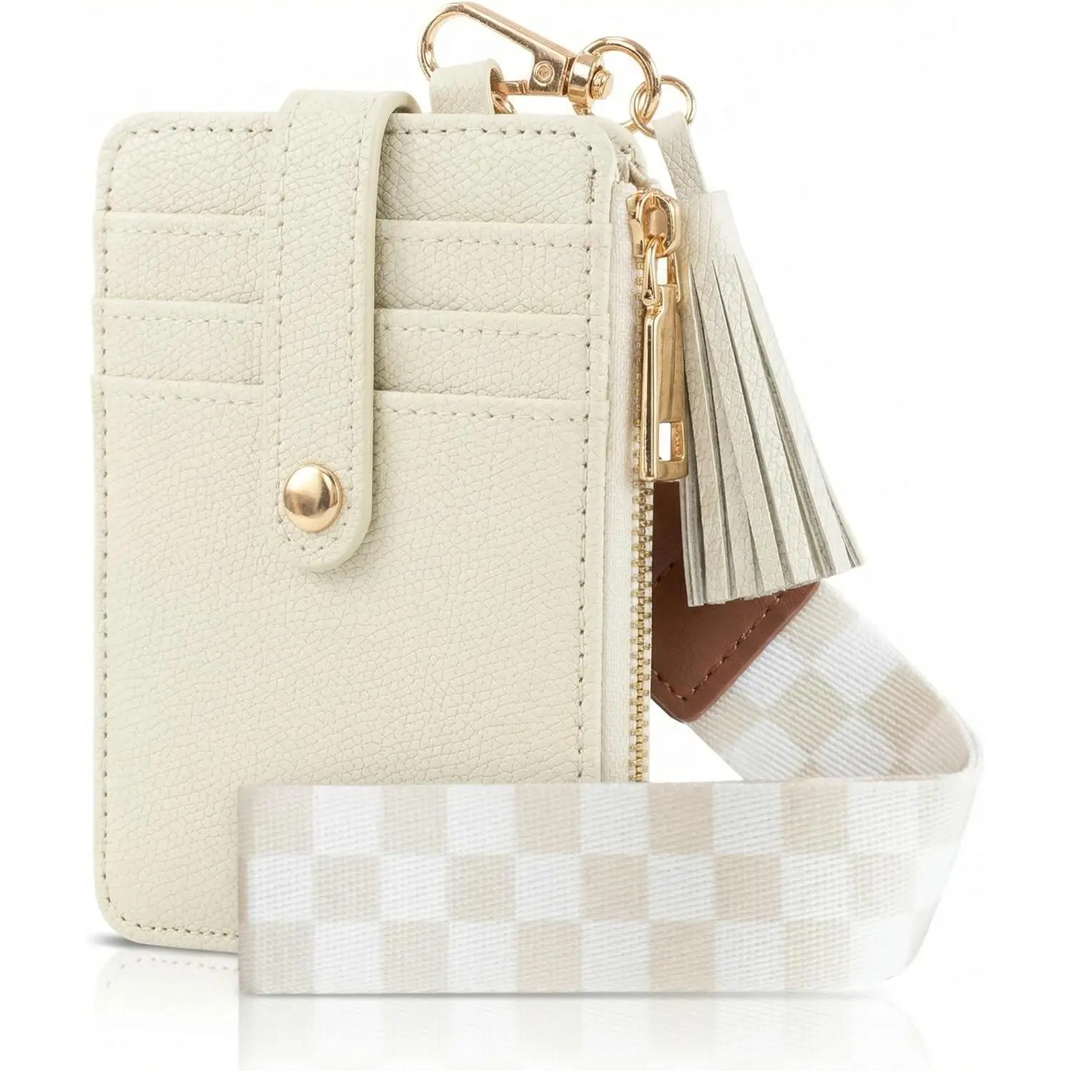 Stylish Wristlet Keychain Wallet for Women - Slim Design Credit Card Holder w/ Plenty of Storage incl. Clear ID Window & Zipper Pocket - Easy Carry RFID Blocking Wallet w/ Tassel, Lanyard & Gold Rings