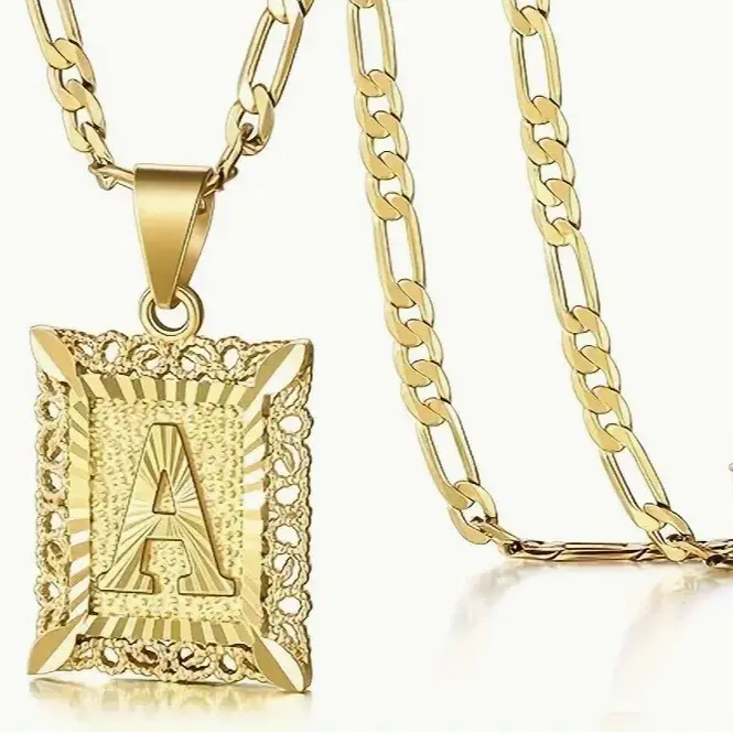 14K gold necklace, simple and stylish hip-hop titanium steel necklace, initial necklaces, letter pendant necklace, unisex accessory, accessories for women,couple's gift