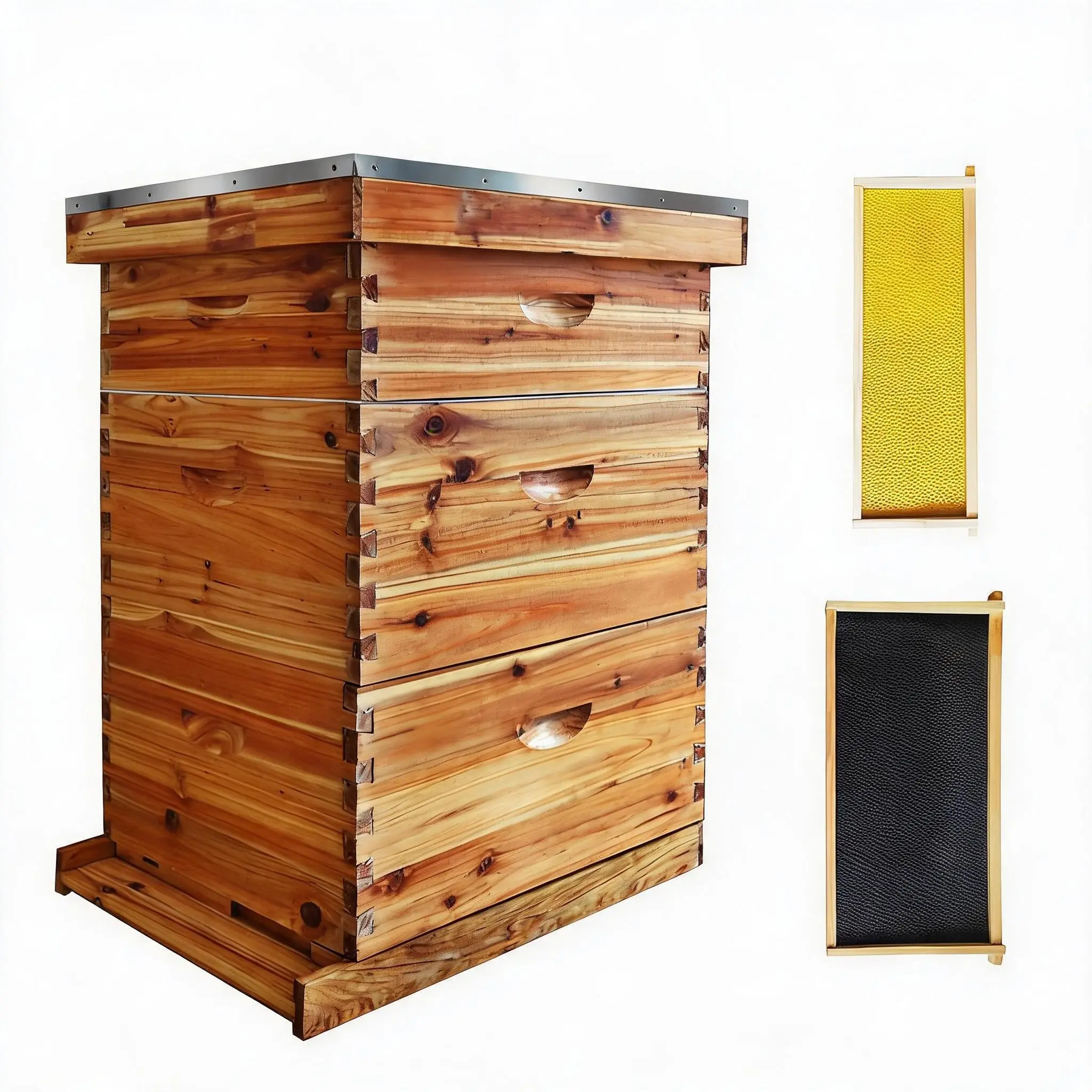 Bee Hive Box, 10 Frame Complete Beehive Starter Kit, Weatherproof Bee Hive Boxes Includes 2 Deep Brood Box & 1 Medium Super Bee Box Dipped in 100% Beeswax with Cedar Wooded Frames and Wax Foundations for Beekeepers