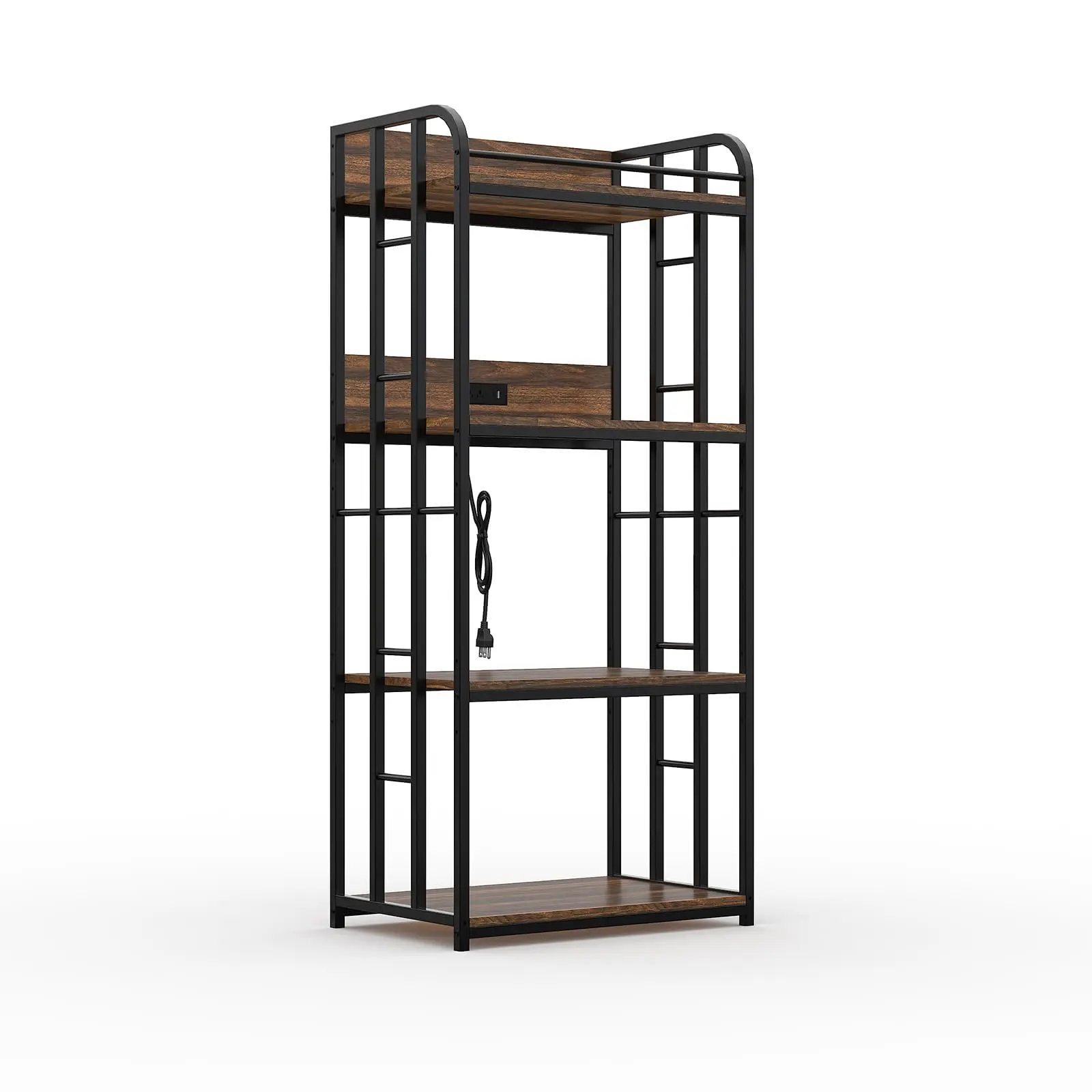 Garvee 4-Tier Industrial Look Baker's Rack, Freestanding Metal Frame Kitchen Storage Shelf with Built-in Power Outlets, Four Tiers, Microwave Stand, Coffee Bar, Pantry Organizer, Coffee Station, Utility Organizer, Bar Table, Household Organizer