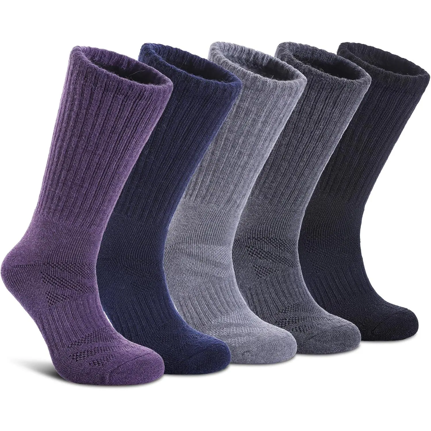 Merino Wool Outdoor Athletic Socks for Women-Men, Stretchy Compression Thermal Winter Warmer Thick Cushion Moisture Wicking Crew Hiking Work Boot Socks, Breathable, Sports