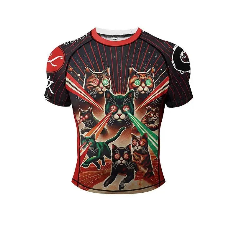 No Gi BJJ Shirts Jiu Jitsu Kickboxing Training Rashguard Compression Sports Gym Blouse Polyester Spandex Hem Rubber for Fitness