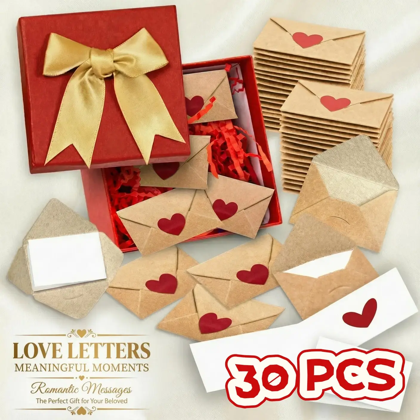 30 Sets DIY Heart Notes + Gift Box, Cute Opening Letters and Small Envelopes, Unique Long-Distance Gifts for Boyfriend, Birthday, Graduation, Wedding, Mother's Day, Summer