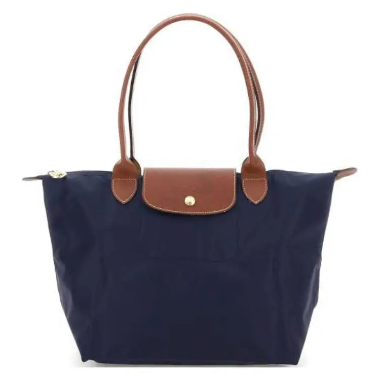 Longchamp Le Pliage Recycled Canvas Tote Bag for Women with Metal Snap Closure, Navy Blue