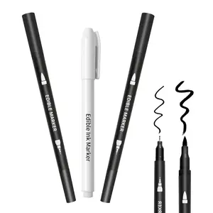 Edible Markers 3Pcs Black & White Food Coloring Pens – Double-Sided Fine & Thick Tips for Cookie Decorating, Fondant, Cakes, Desserts, Easter Eggs