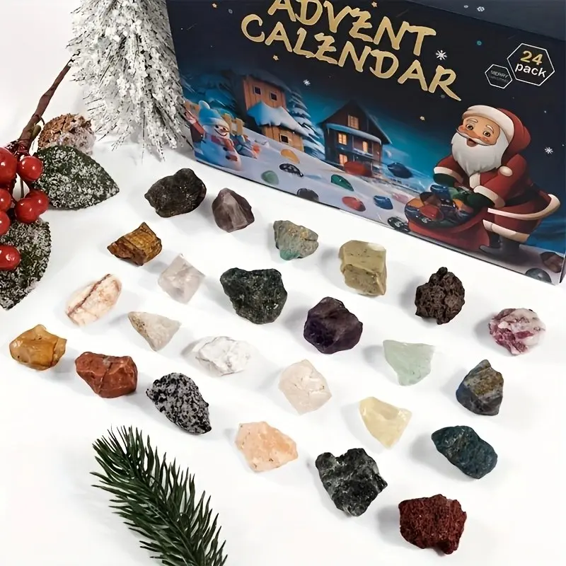 24pcs Natural Crystal Gift Set, Advent Calendar, Daily Surprise Crystals, Christmas Countdown Gifts, Party Supplies, Lucky Stones, Crystal Collection Box, Crystal Decorative Stones