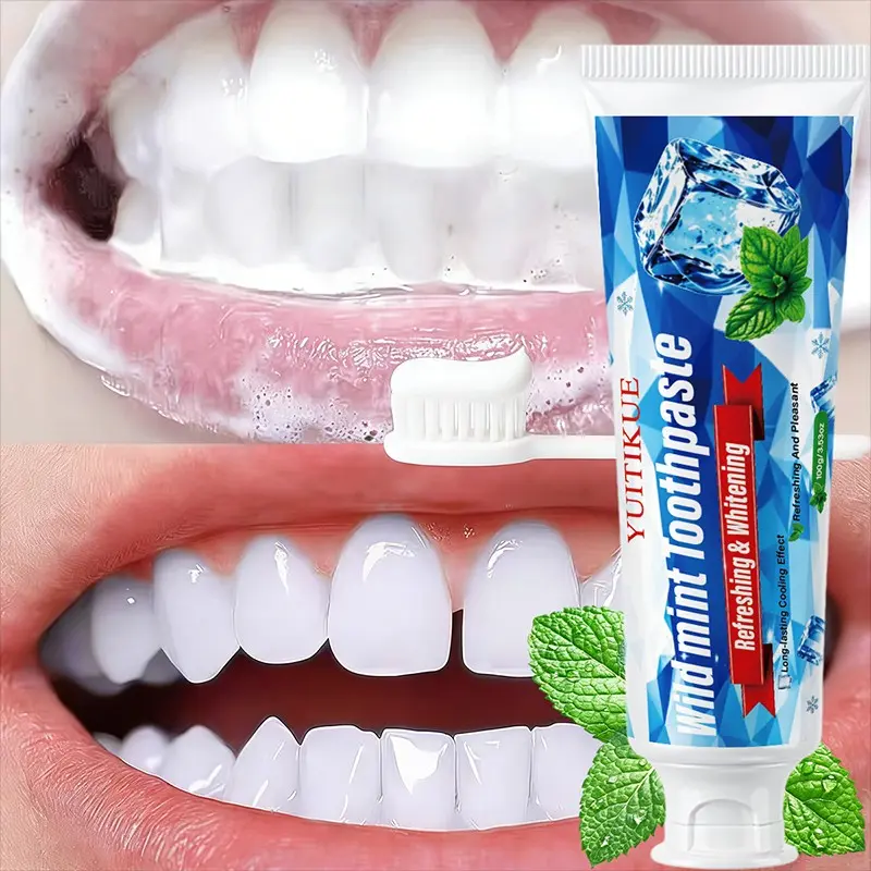 Yuitikue Fresh Mint Toothpaste, Whitening Formula Removes Surface Stains, Cool Mint Flavor Oral Care Toothpaste, 100g, Stain Removal Toothpaste
