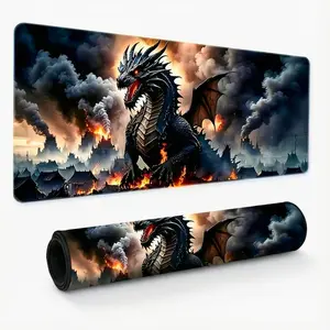 Gaming  Pad Mythic Dragon - 31.5x11.8 Inch Large Desk Mat for Work & Gaming, Non-Slip Rubber Base, Durable Stitched Edges,  Fantasy Art