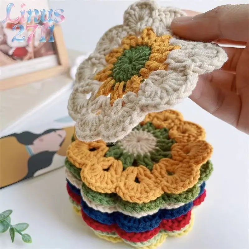 3Pcs Finished Hand Crochet Flower Coasters Milk Cotton Knit Heat Resistant Cup Mats Vintage Cottagecore Kitchen Table Decor Housewarming Handmade Gift