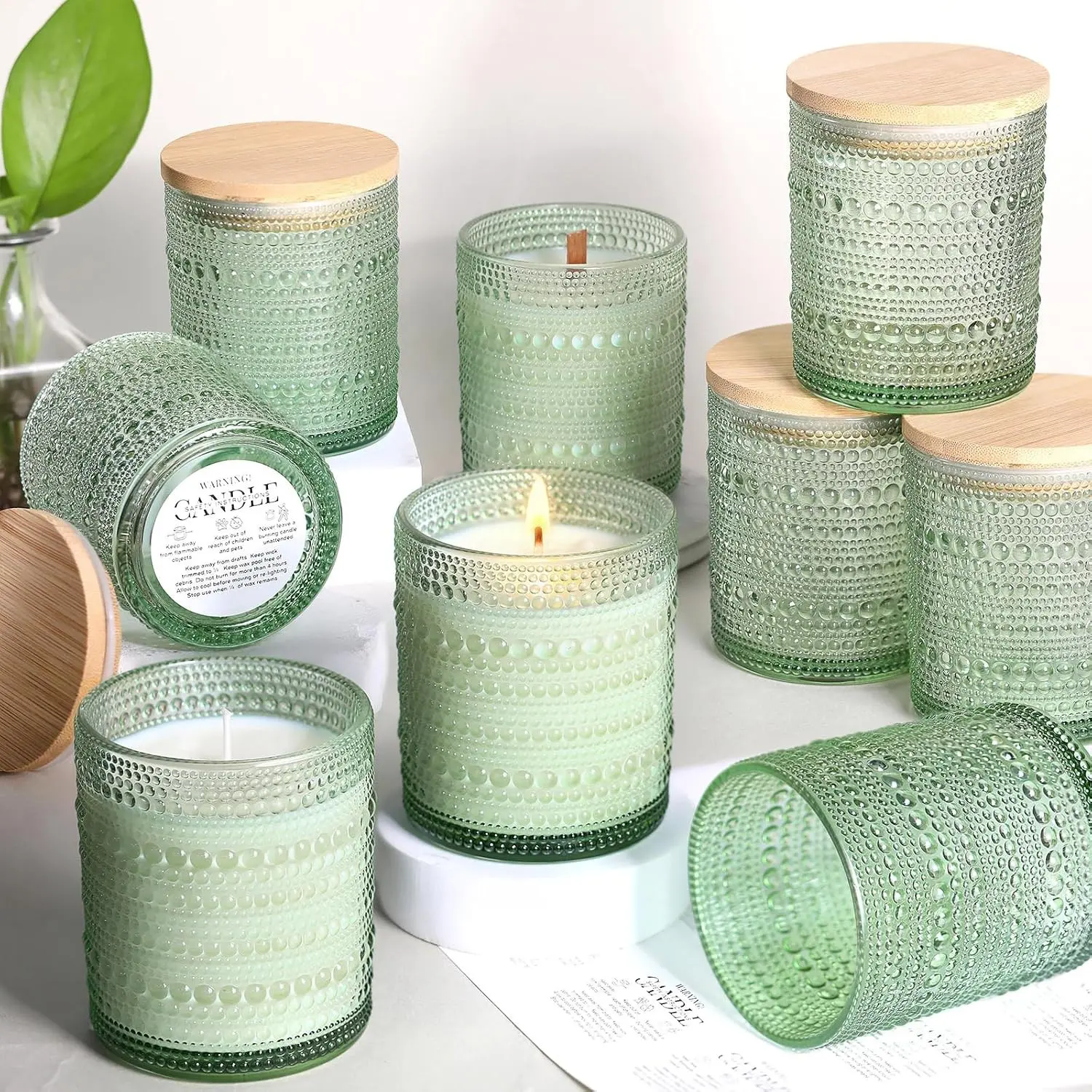 12 Pack Green Candle Jars for Making Candles- 8 OZ Empty Glass Candle Making Jars with Bamboo Lids and Labels, Candle Containers Candle Making Jars for DIY Gifts