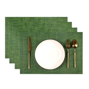 4-Pack Bamboo Pattern PVC Placemat, Woven Heat-Resistant Mat for Hotel Dining
